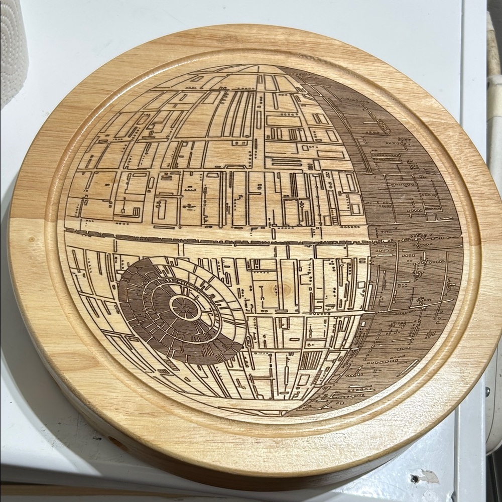 Wooden Death Star Engraved Plate